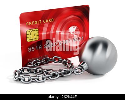 Kugel und Kette mit Kreditkarte verbunden. 3D Abbildung Stockfoto