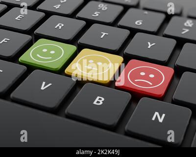 Symbole für Kundenumfragen auf der Tastatur. 3D Abbildung Stockfoto