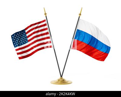 Desktop-Flags der Vereinigten Staaten von Amerika und Russlands. 3D Abbildung Stockfoto