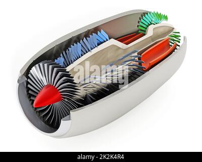 Querschnitt Düsenmotor mit Details 3D-Abbildung Stockfoto