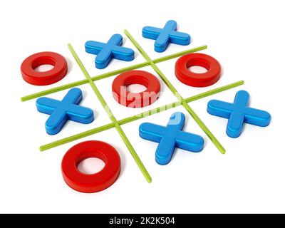 TIC tac Toe Game isoliert auf weißem Hintergrund. 3D Abbildung Stockfoto