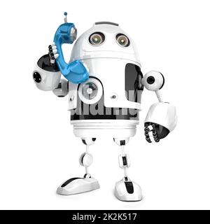 3D Roboter mit Telefonröhre. Isoliert. Enthält Beschneidungspfad Stockfoto
