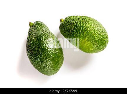 Zwei Avocados isoliert auf weißem Hintergrund Stockfoto