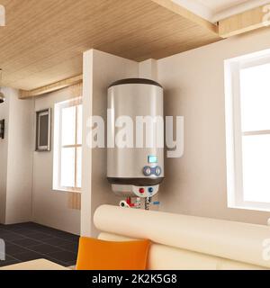 Wasserkocher hängt an der Wand. 3D Abbildung Stockfoto