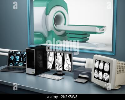 Magnetresonanztomographie-MRT-Gerät und Computersysteme Stockfoto