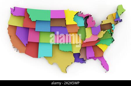 Mehrfarbige Karte der USA mit Staatsgrenzen. 3D Abbildung Stockfoto