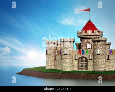 Fantastisches mittelalterliches Schloss unter dramatischem Himmel Stockfoto