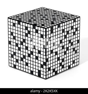 Kreuzworträtsel-Würfel isoliert auf weißem Hintergrund. 3D Abbildung Stockfoto
