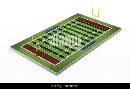 Amerikanisches Fußballfeld isoliert auf weißem Hintergrund. 3D Abbildung Stockfoto