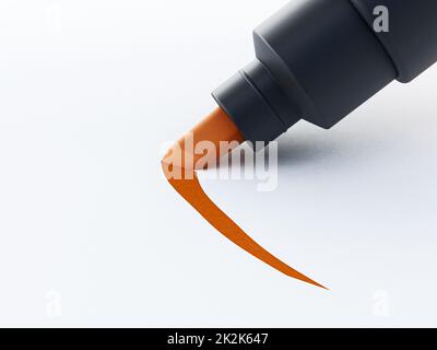 Orangefarbener Markierstift isoliert auf weißem Hintergrund. 3D Abbildung Stockfoto