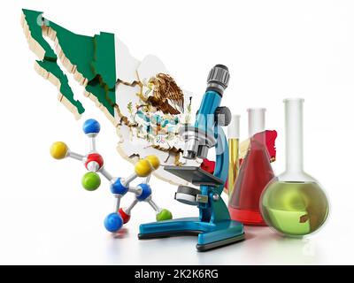 MAP- und Laborwerkzeuge für Mexiko. Rauschgiftkonzept. 3D Abbildung Stockfoto