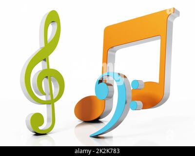 Musiksymbole isoliert auf weißem Hintergrund. 3D Abbildung Stockfoto