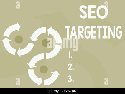 Konzeptionelle Beschriftung Seo Targeting. Internet Concept Specific Keywords for Location Landing Page Top Domain Arrow-Zeichen, das das erfolgreiche Abschließen von Projektzyklen symbolisiert. Stockfoto