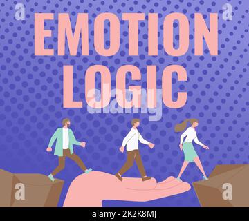 Inspiration mit dem Zeichen Emotion Logic. Geschäftsübersicht Herz oder Gehirn Seele oder Intelligenz Verwirrung Gleichgewichtssinn Kollegen Überqueren Hindernisse Hand Bridge präsentieren Teamwork Collaboration. Stockfoto