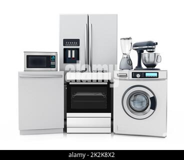 Haushaltsgeräte isoliert auf weißem Hintergrund. 3D Abbildung Stockfoto