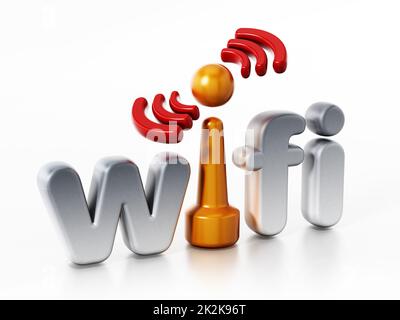 WLAN-Logo und Symbol für drahtlose Verbindung. 3D Abbildung Stockfoto