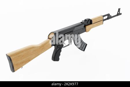 Automatisches Gewehr isoliert auf weißem Hintergrund. 3D Abbildung Stockfoto