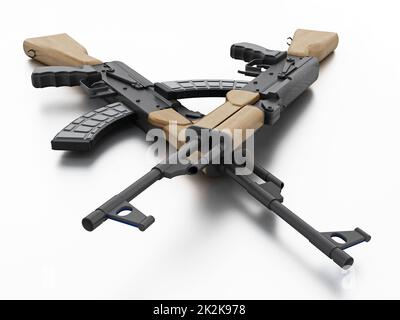 Automatisches Gewehr isoliert auf weißem Hintergrund. 3D Abbildung Stockfoto