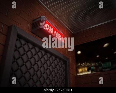 Auf dem Luftschild über der Tür eines Senderaums. 3D Abbildung Stockfoto