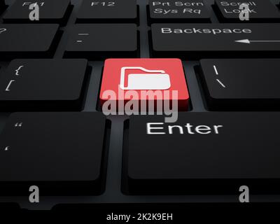 Ordnersymbol auf roter Tastaturtaste. 3D Abbildung Stockfoto