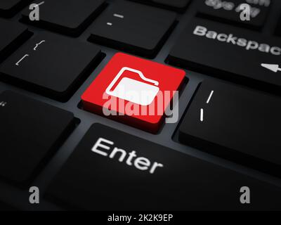 Ordnersymbol auf roter Tastaturtaste. 3D Abbildung Stockfoto