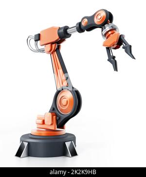 Roboterarm isoliert auf weißem Hintergrund. 3D Abbildung Stockfoto