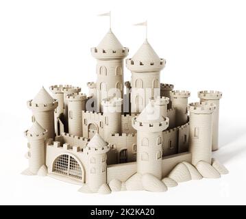 Aufwändige Sandburg isoliert auf weißem Hintergrund. 3D Abbildung Stockfoto