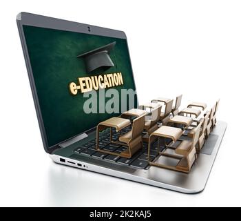 Schülerschreibtische auf Laptop-Computer-Tastatur. 3D Abbildung Stockfoto