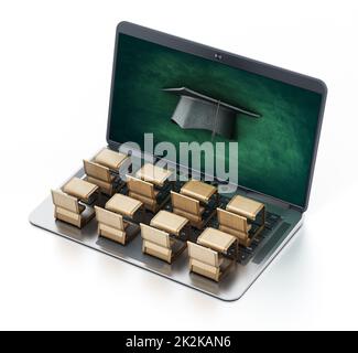 Schülerschreibtische auf Laptop-Computer-Tastatur. 3D Abbildung Stockfoto