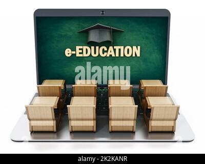 Schülerschreibtische auf Laptop-Computer-Tastatur. 3D Abbildung Stockfoto