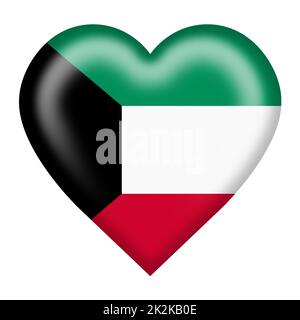 Kuwait Flagge Herz-Taste isoliert auf weiß mit Clipping-Pfad 3D Abbildung Stockfoto