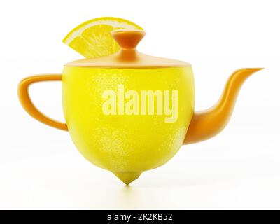 Eine halbe Zitrone, dazu eine Teekanne mit einer Scheibe Zitrone. 3D Abbildung Stockfoto