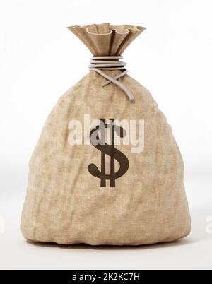 Geldsack mit Dollarsymbol. 3D Abbildung Stockfoto