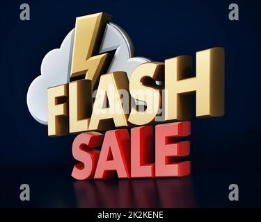 Flash Sale Text, Cloud und Lightning Symbol. 3D Abbildung Stockfoto