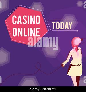 Text wird angezeigt Casino Online. Unternehmensübersicht Computer Poker Spiel Spiel Royal Bet Lotto High Stakes Lady trägt einen Anzug mit einem Kopf voller Ideen, dargestellt durch eine Glühbirne. Stockfoto