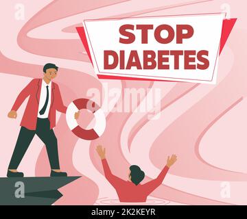 Text mit Inspiration Stop Diabetes. Business Concept Blood Sugar Level is higher than normal Injizieren Sie Insulin Gentleman in Anzug helfen Sie Kollegen, die erfolgreiche Teamarbeit repräsentieren. Stockfoto