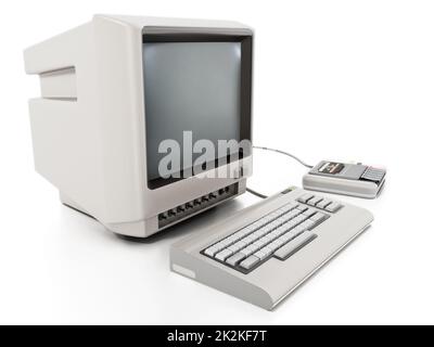 Oldtimer-PC mit Kassettenleser. 3D Abbildung Stockfoto