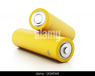 Generische AA-Batterien auf weißem Hintergrund isoliert. 3D Abbildung Stockfoto