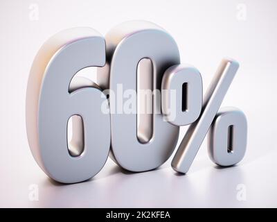 60 % Wort steht auf weißer Oberfläche mit weicher Reflexion. 3D Abbildung Stockfoto