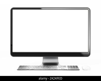 Moderner Desktop-Computer mit leerem Bildschirm. 3D Abbildung Stockfoto