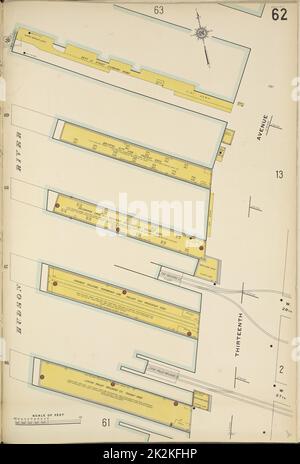 Kartografisch, Karten. 1911. Lionel Pincus und Prinzessin Firyal Map Division. Feuerversicherung , New York (Staat), Immobilien , New York (Staat), Städte & Orte , New York (Staat) Manhattan, V. 5, Plate No. 62 Karte begrenzt durch Hudson River, 13. Ave Stockfoto