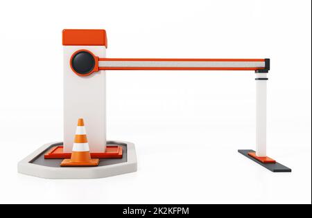 Sicherheitstor mit geschlossener Schranke. 3D Abbildung Stockfoto