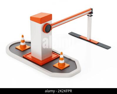 Sicherheitstor mit geschlossener Schranke. 3D Abbildung Stockfoto