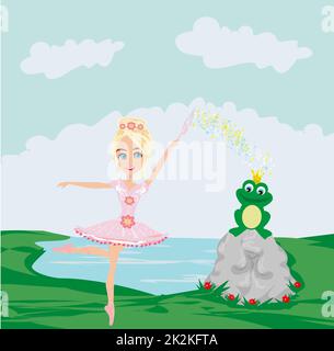 Frosch mit Krone und fairy Ballerina Stockfoto