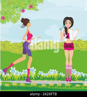 Joggen Mädchen im Sommer im Park Stockfoto