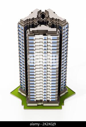 Modernes, isoliertes Gebäude auf weißem Hintergrund. 3D Abbildung Stockfoto