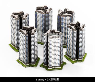 Moderne Gebäude, isoliert auf weißem Hintergrund. 3D Abbildung Stockfoto