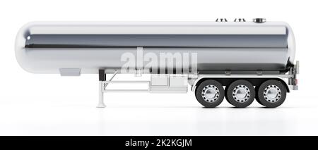 Tankwagen aus Aluminium isoliert auf weißem Hintergrund. 3D Abbildung Stockfoto