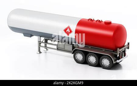 Tankwagen aus Aluminium isoliert auf weißem Hintergrund. 3D Abbildung Stockfoto