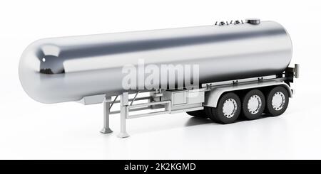 Tankwagen aus Aluminium isoliert auf weißem Hintergrund. 3D Abbildung Stockfoto